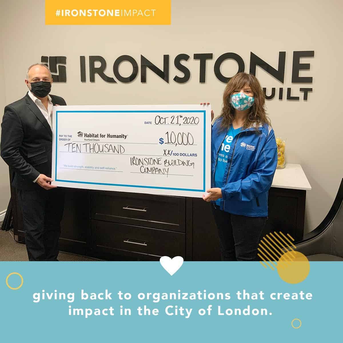 Ironstone 10 weeks of Impact donation to Habitat for Humanity